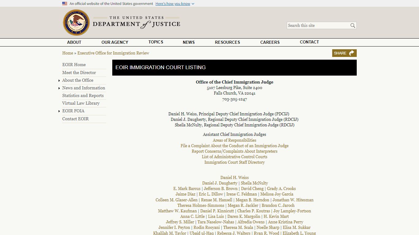 EOIR Immigration Court Listing - United States Department of Justice